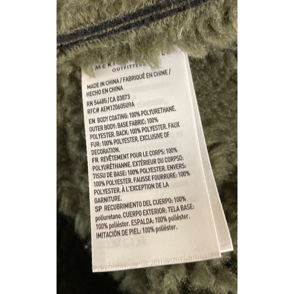American Eagle Womens Olive Green Oversized Shearling Biker Jacket Size MEDIUM - Picture 9 of 10